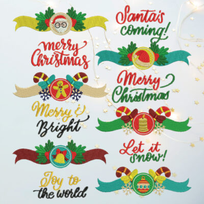 12 Christmas Calligraphy and Headers Embroidery Design Pack