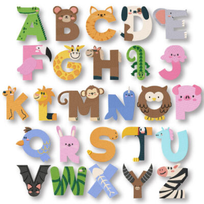 26 Cute Animal Alphabet Stitched Embroidery Design Pack