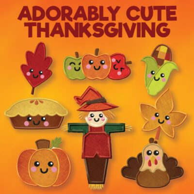 8 Adorably Cute Thanksgiving Stitched and Appliqué Embroidery Design Pack