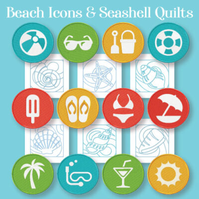 18 Seashell Quilts And Beach Icons Stitched Embroidery Design Pack