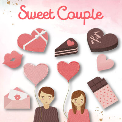 9 Sweet Couple Stitched Embroidery Design Pack