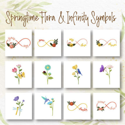 Springtime Flora & Infinity Symbols Stitched Embroidery Design Pack