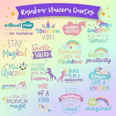 17 Rainbow Unicorn Quotes Stitched Embroidery Design Pack
