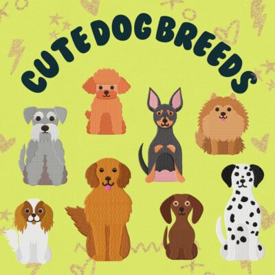 8 Cute Dog Breeds Stitched Embroidery Design Pack