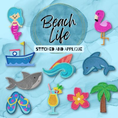 10 Beach Life Stitched And Appliqué Embroidery Design Pack