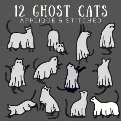 12 Ghost Cats Appliqué and Stitched Embroidery Design Pack