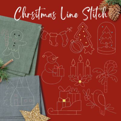 10 Christmas Line Stitched Embroidery Design Pack