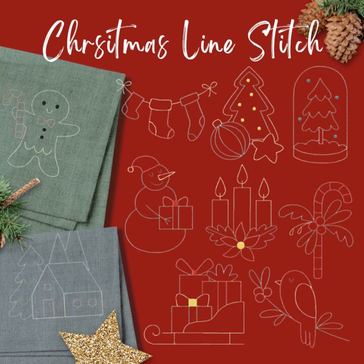 10 Christmas Line Stitched Embroidery Design Pack