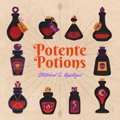 10 Potente Potions Stitched and Appliqué Embroidery Design Pack