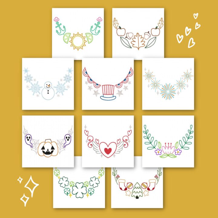 10 All-Year Necklines Stitched Embroidery Design Pack - Image 2
