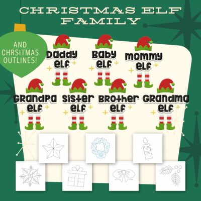 15 Christmas Elf Family And Outlines Stitched Embroidery Design Pack