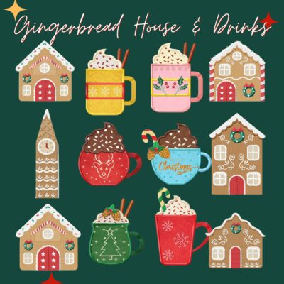 Gingerbread Houses and Drinks Stitched and Appliqué Embroidery Design Pack
