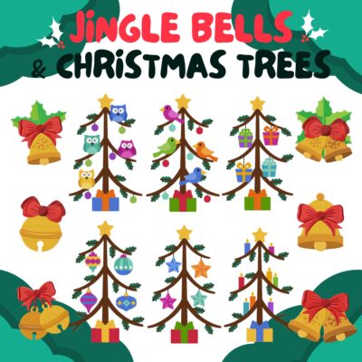12 Jingle Bells And Christmas Trees Stitched Embroidery Design Pack
