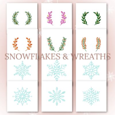 12 Snowflakes and Wreaths Stitched Embroidery Design Pack