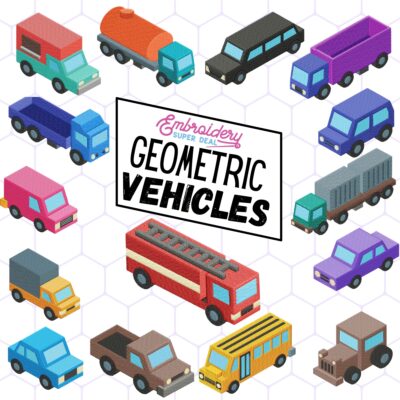 Geometric Vehicles Embroidery Designs 15 Included