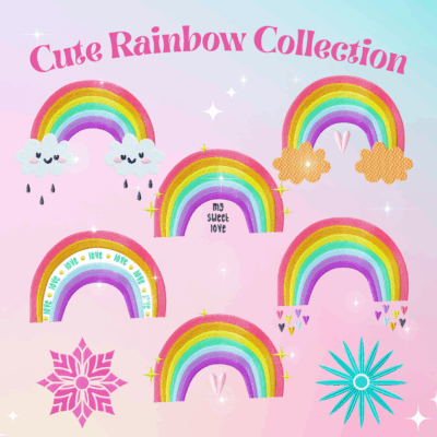 Cute Rainbow Collection Embroidery Designs 8 Designs Included