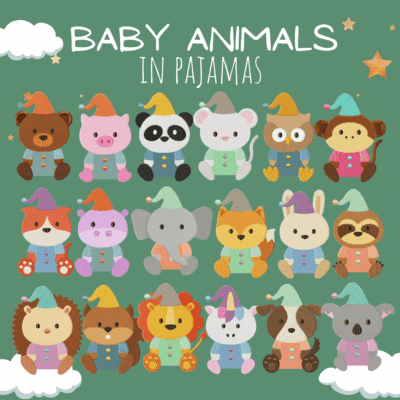 Baby Animals in Pajamas Embroidery Designs 18 Designs Included