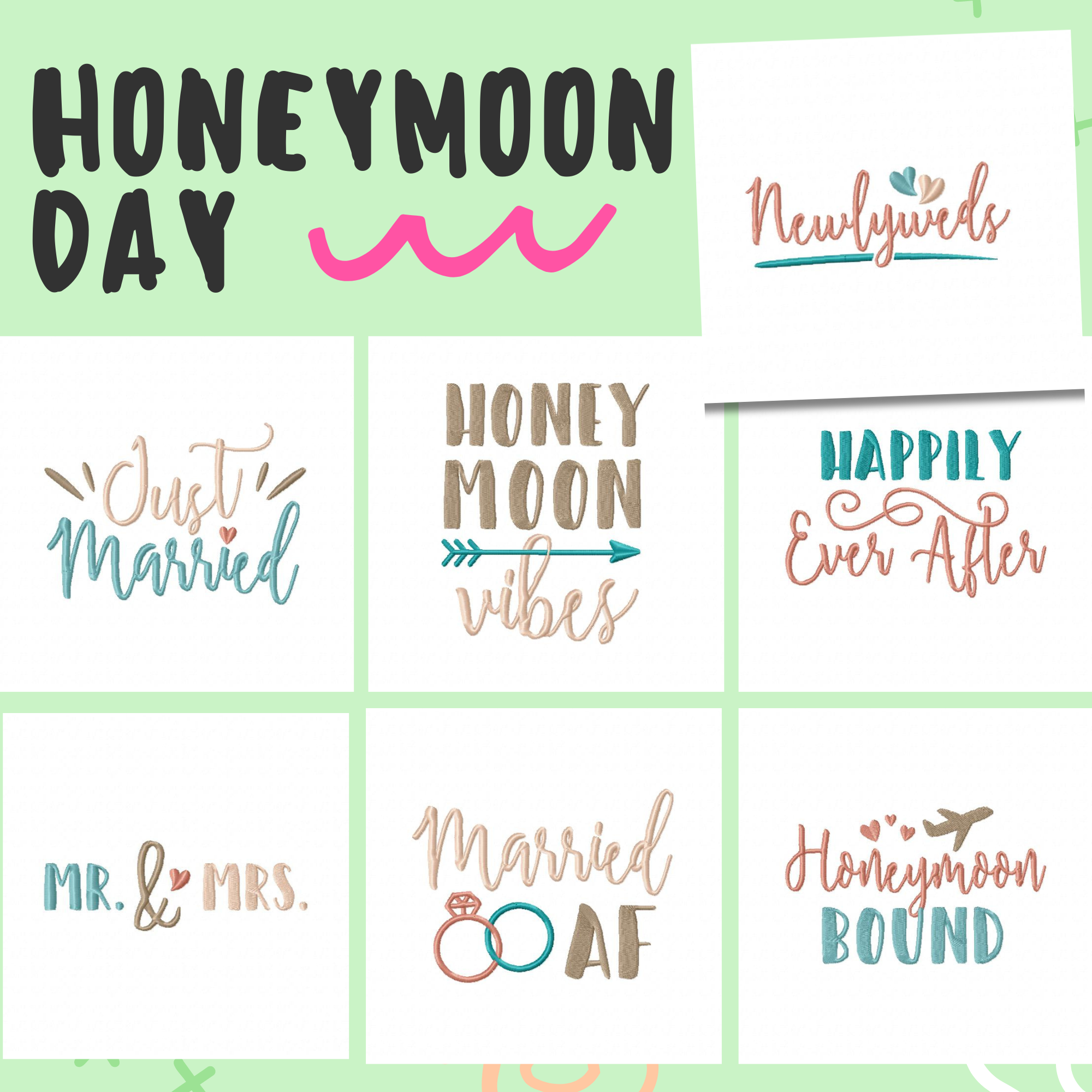 Honeymoon Day Stitched Embroidery Designs 7 Designs Included