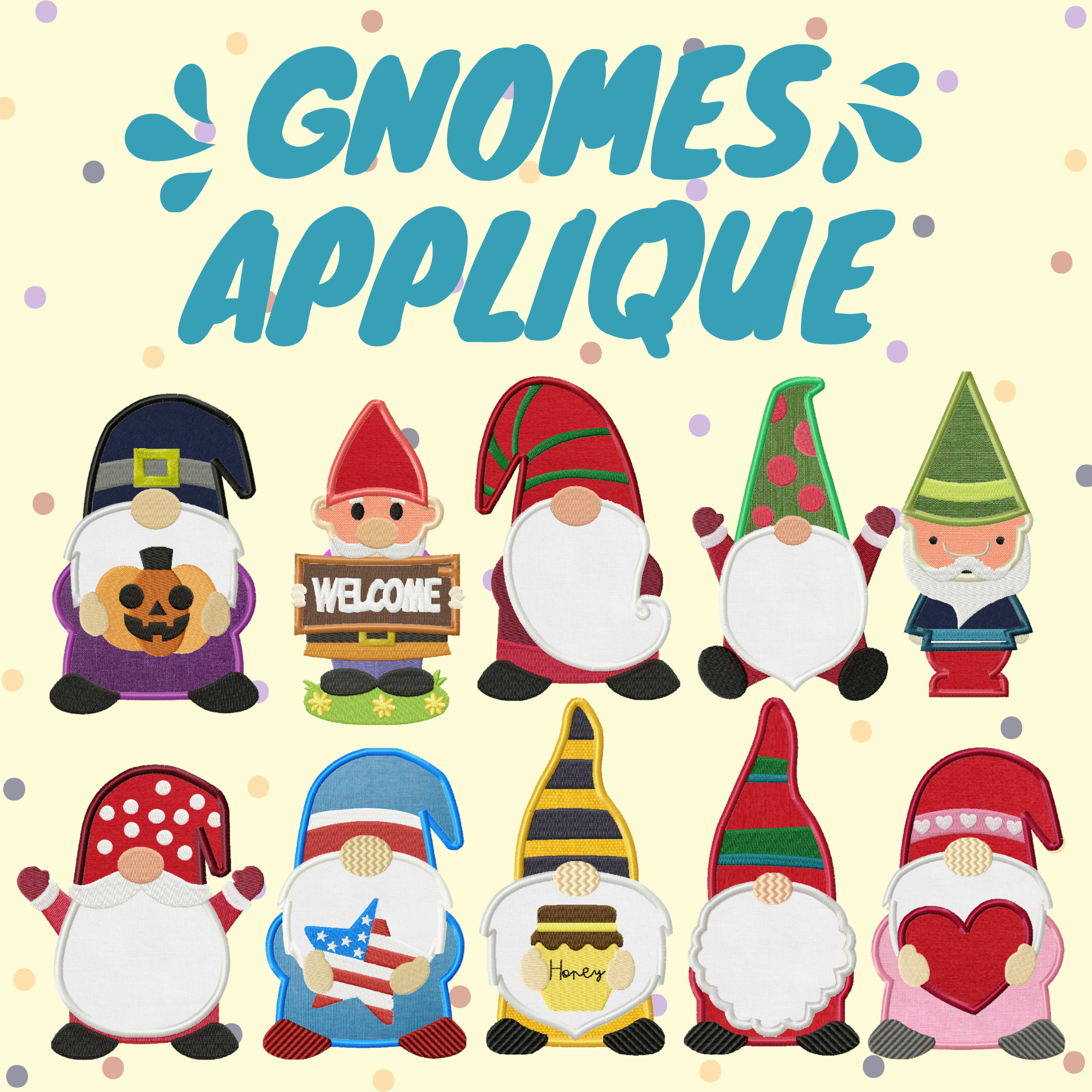 Gnome Appliqué Embroidery Designs 10 Designs Included