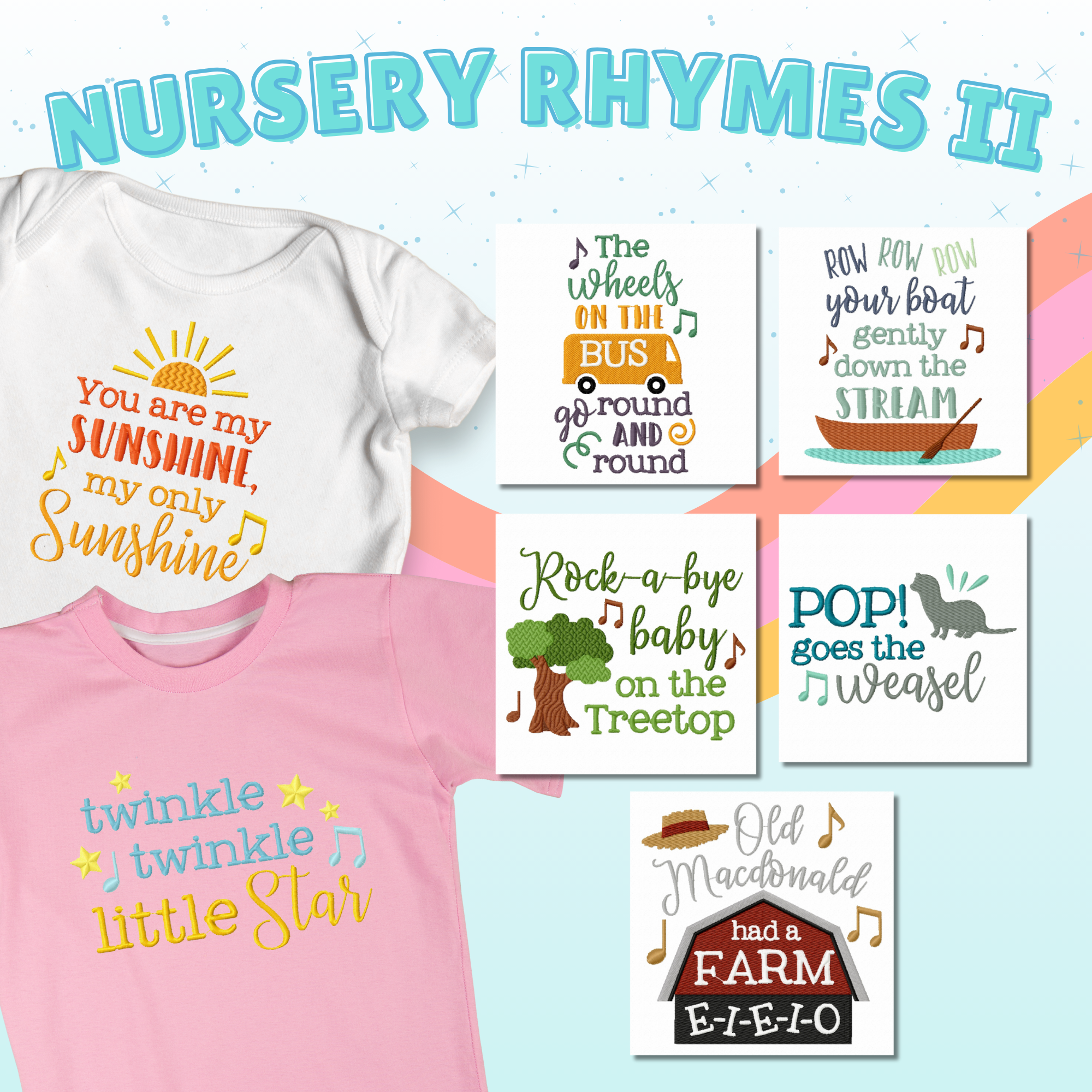 Nursery Rhymes II Stitched Embroidery Designs 7 Designs Included