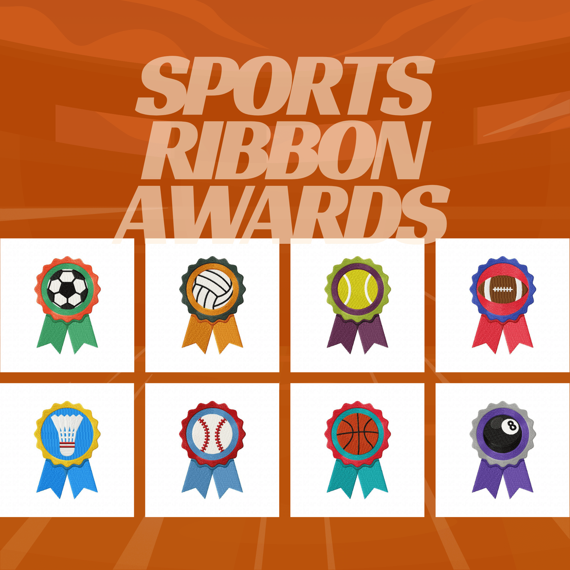 Sports Ribbon Awards Embroidery Designs 8 Designs Included