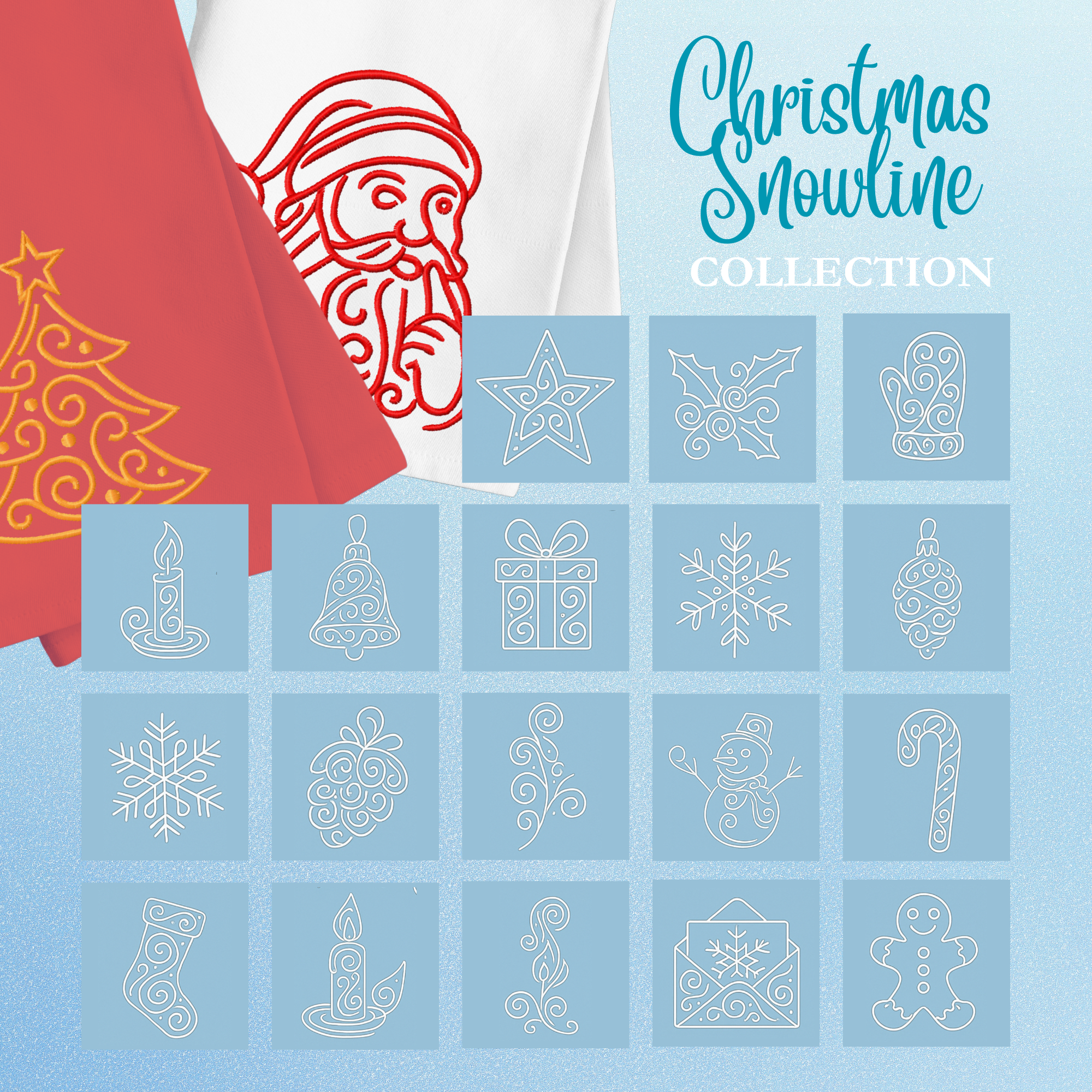 Christmas Snowline Collection 20 Stitched Machine Embroidery Designs Included!