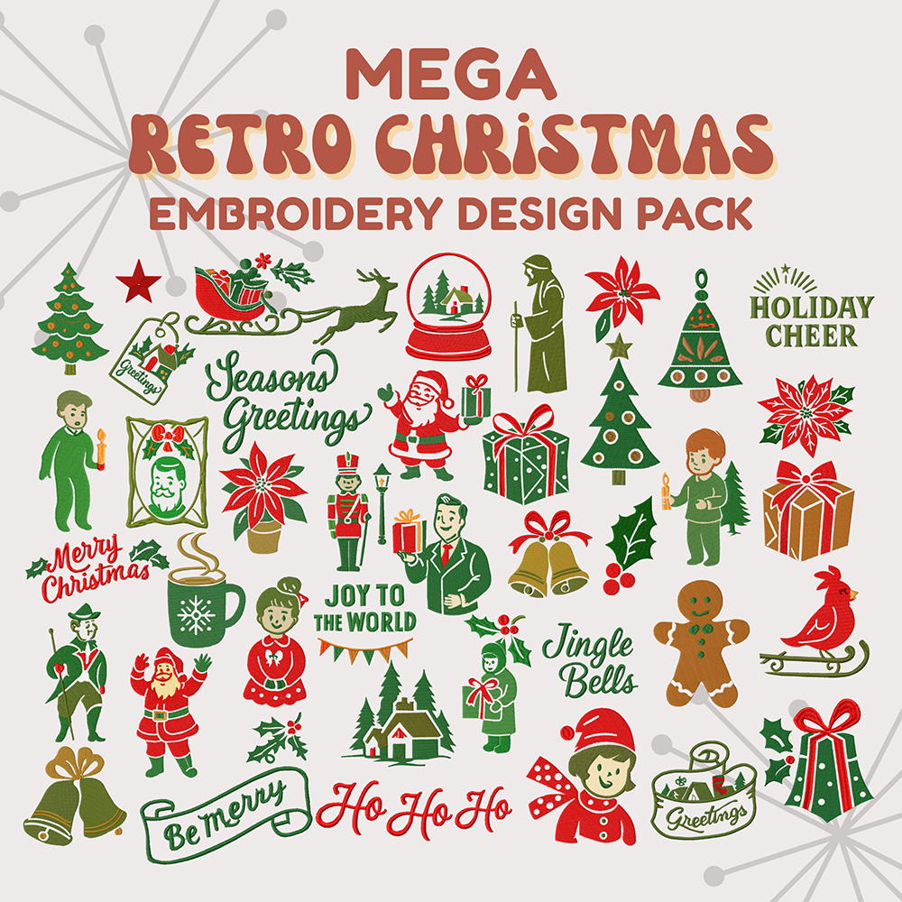 Retro Christmas 41 Stitched Machine Embroidery Designs Included!