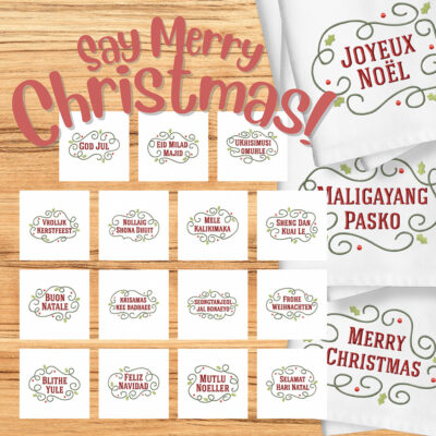 Say Merry Christmas! 18 Stitched Machine Embroidery Designs Included!