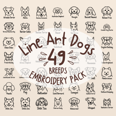 Line Art Dogs 49 Breeds Pack Machine Embroidery Designs!