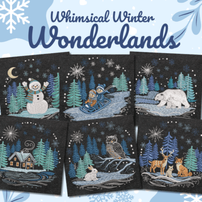 Whimsical  Winter Wonderlands 6 Stitched Machine Embroidery Designs Included!