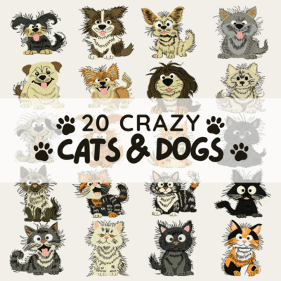 Crazy Cats And Dogs 20 Machine Embroidery Designs Included!