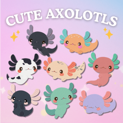 Cute Axolotls 8 Stitched Machine Embroidery Designs Included!