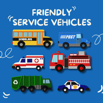 Friendly Service Vehicles 6 Stitched Machine Embroidery Designs Included!