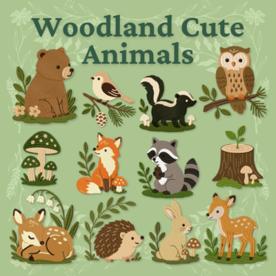 Woodland Cute Animals 12 Stitched Machine Embroidery Designs Included!