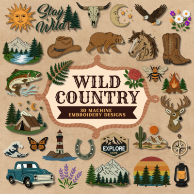 Wild Country 30 Stitched Machine Embroidery Designs Included!