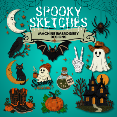 Spooky Sketches 12 Stitched Machine Embroidery Designs Included!