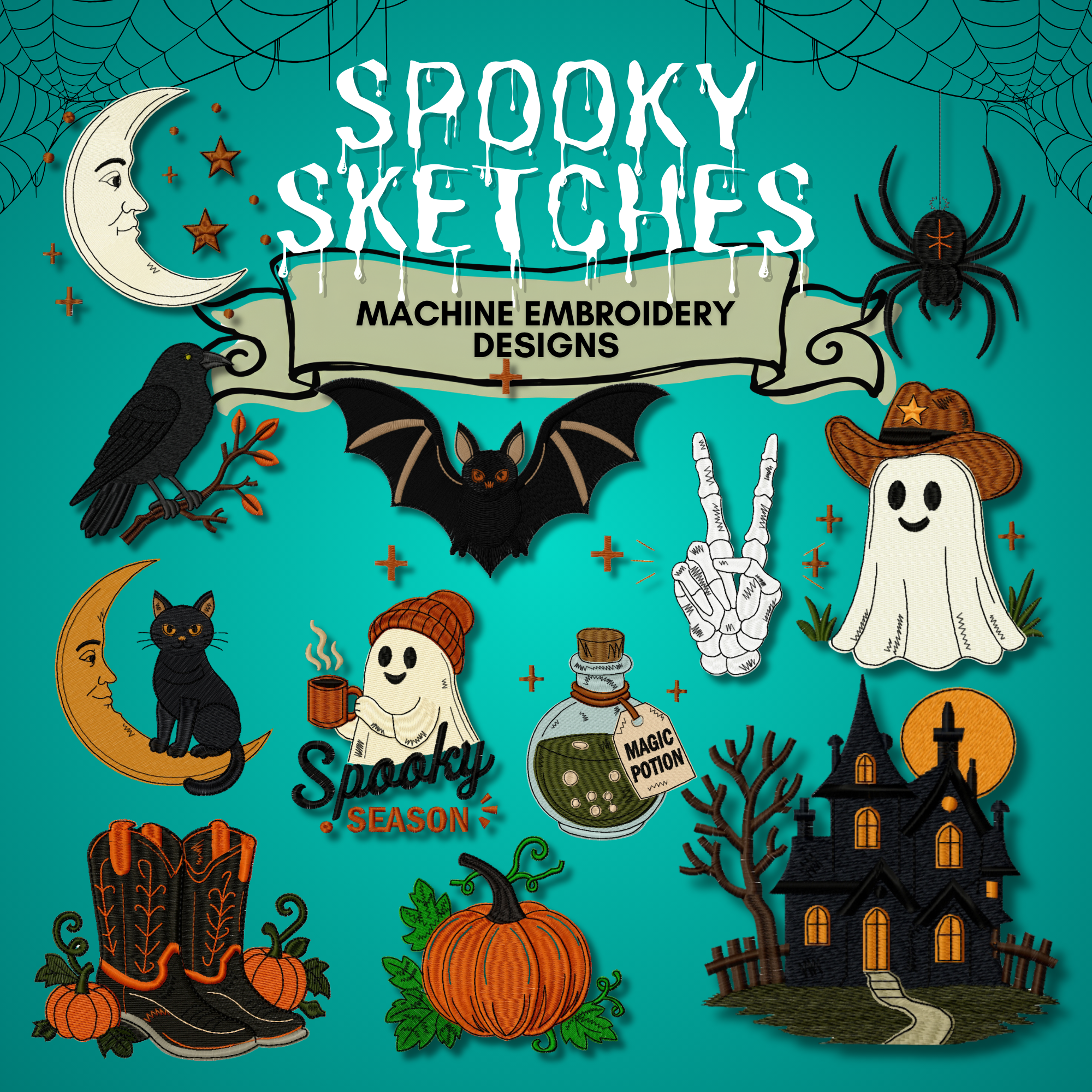 Spooky Sketches 12 Stitched Machine Embroidery Designs Included!