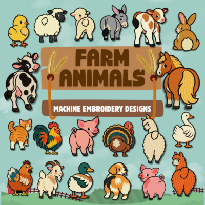 Farm Animals 20 Stitched Machine Embroidery Designs Included!